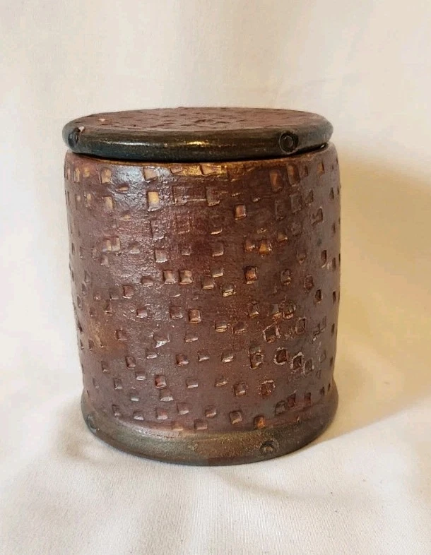 VTG Studio Art Pottery French Butter Keeper Crock Bell Signed Reddish-Brown