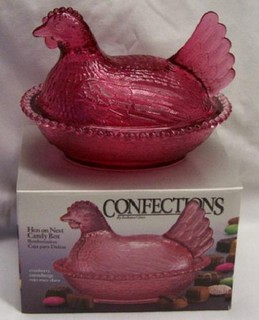 CRANBERRY HEN CHICKEN NEST BASKET INDIANA GLASS CANDY DISH Vintage in Box