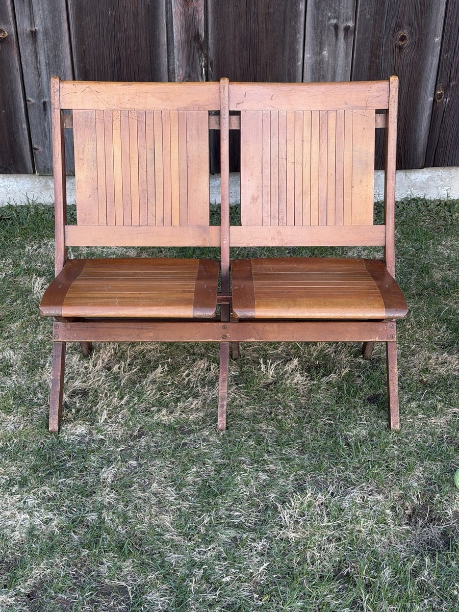 Heywood Wakefield Early 20th Century Wood Slat Folding Double Heywood Wakefield Early 20th Century Wood Slat Folding Double