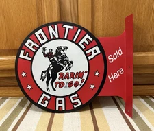 Frontier Gas Oil Flange Sign Sold Here Doubled Sided Vintage Style Wall Decor
