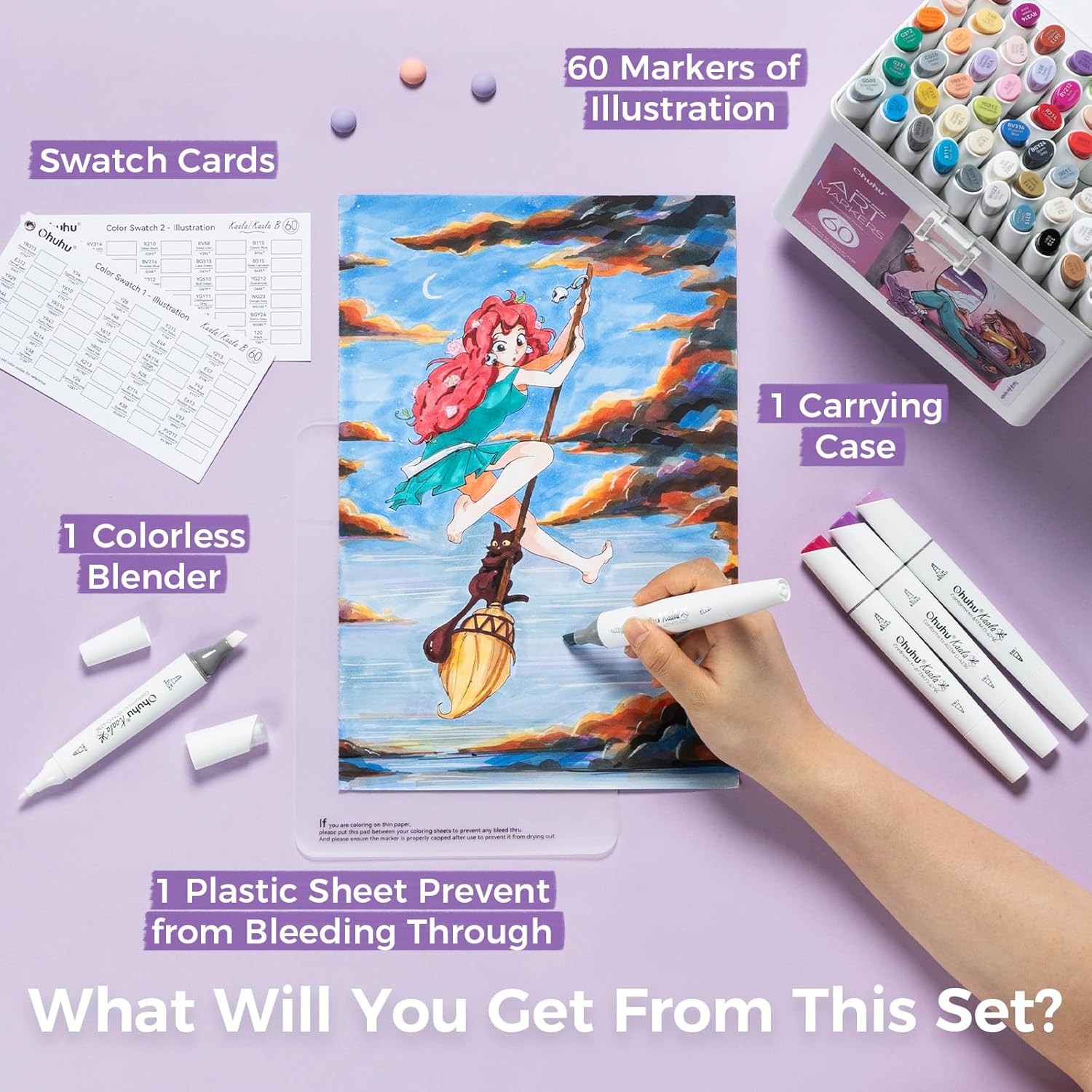 Ohuhu Alcohol Markers: 60 Colors 1 Count (Pack of 61), 60 Illustration 