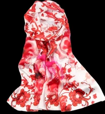 100% Silk mulberry Scarf Women shawl Wrap neckerchief floral white red JH3-64