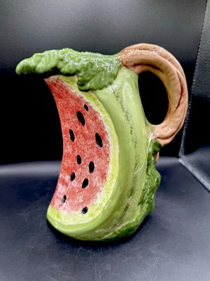 Watermelon Pitcher Vase Ceramic Art Pottery Handmade Bassano Italy 10'' Vintage