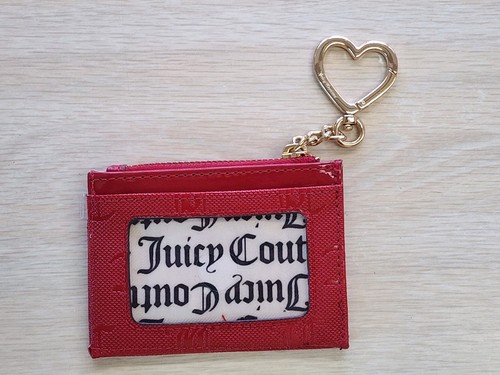 Juicy Couture Red Zippered Up Card Case Heart Keychain Patent Leather Coin Purse - Picture 3 of 10