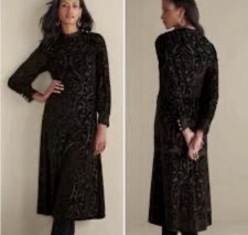Soft Surroundings Hadley Velvet Burnout Dress Midi Black Copper Long Sleeve 14