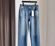 Wide-leg denim pants in indigo blue