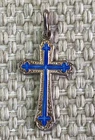 Vintage Sterling Silver 950 Blue Enamel Cross Pendant Floral Motif Religious #6