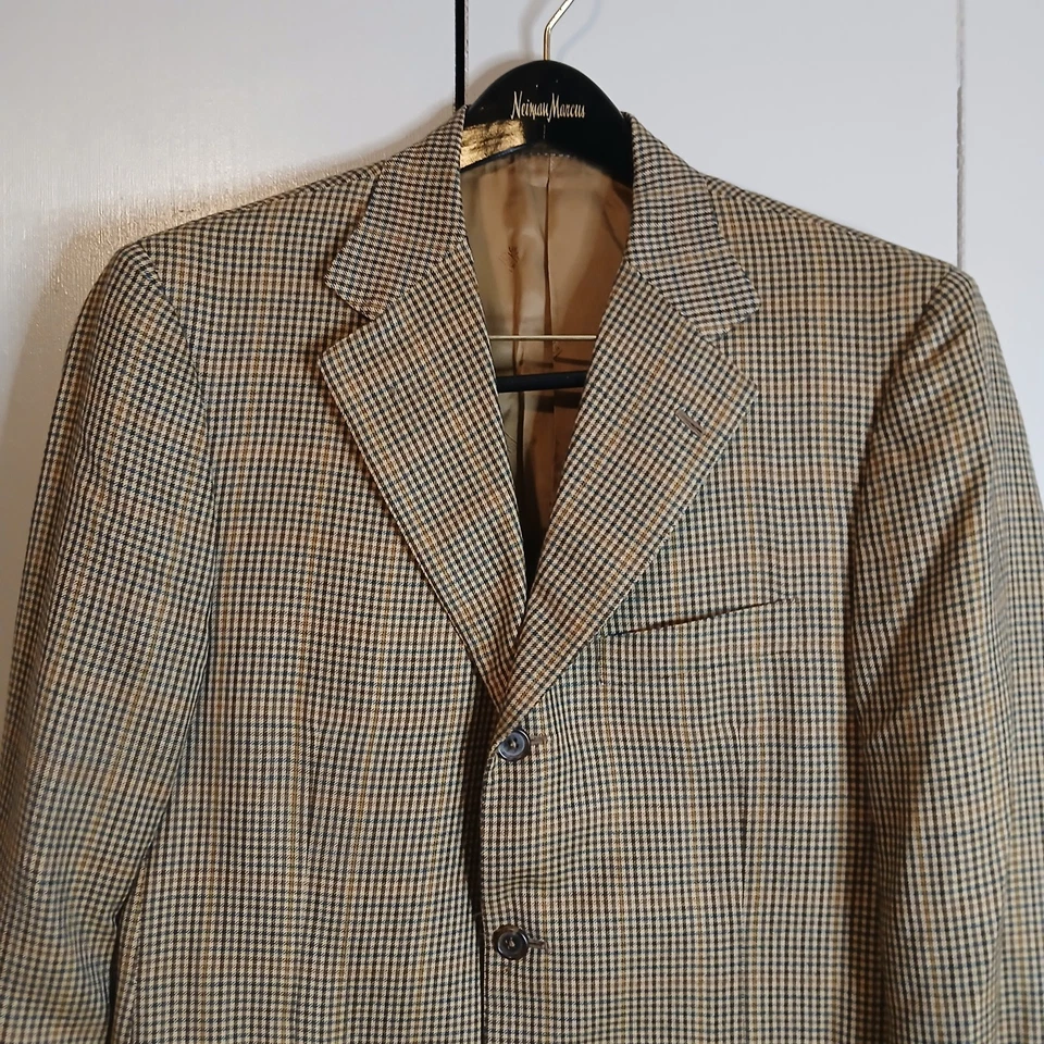 Abrigo deportivo Gianluca Isaia Napoli 100 % cachemir forrado seda 42R patrón a cuadros tostados Foto 3 de 4