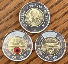 SHIPS TODAY! 2025 UNKNOWN SOLDIER + 2026 30th ANN. Canada $2 toonie set: 3 COINS