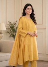 Agha Noor Size-LARGE 3 Piece Cotton Embroidered Suit