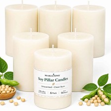 Soy Wax White Pillar Candles 2.8x4 Inch 6 Pack 336 Hour Long Burn