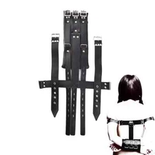 Black Genuine Cowhide Leather Wrist Cuffs Padded BDSM Restraint Bondage Set