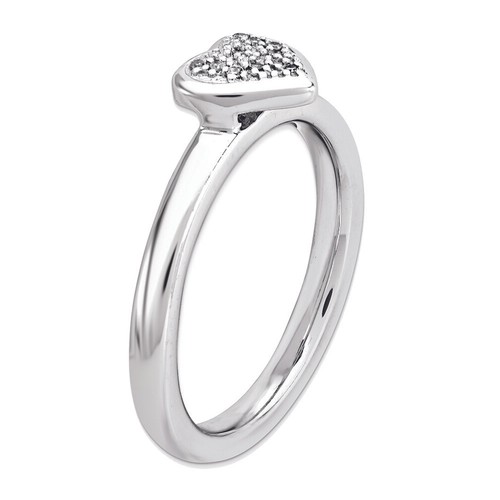 Lex & Lu Sterling Silver Stackable Expressions Heart Diamond Ring LAL10015 - Picture 3 of 4