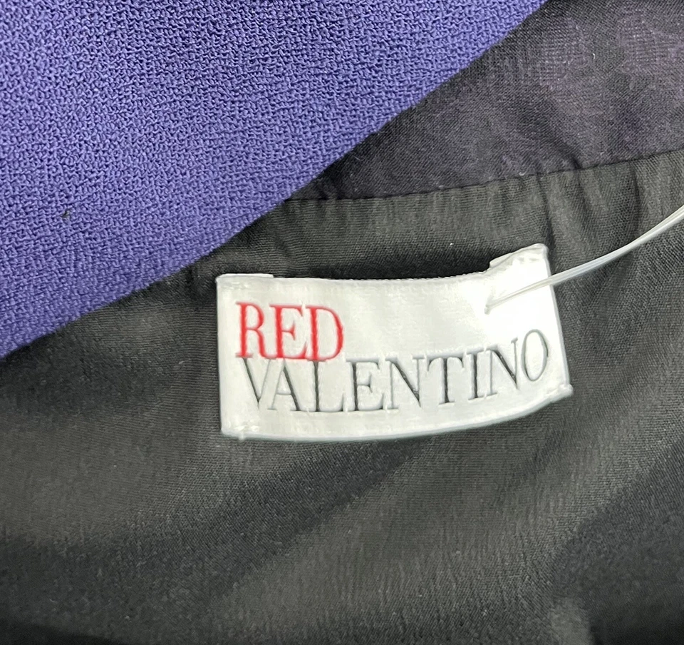 Vestido recto rojo Valentino púrpura manga larga encaje espalda moño acento talla 42 Foto 4 de 4