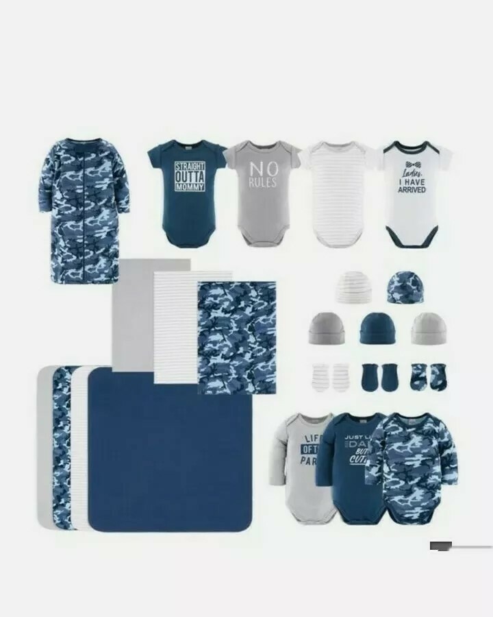 0-3 months Baby boy layette gift Blue camouflage, 23 piece's