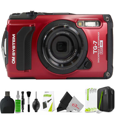 OM SYSTEM Tough TG-7 Digital Camera (Red) with Card Reader and Cleaning Kit