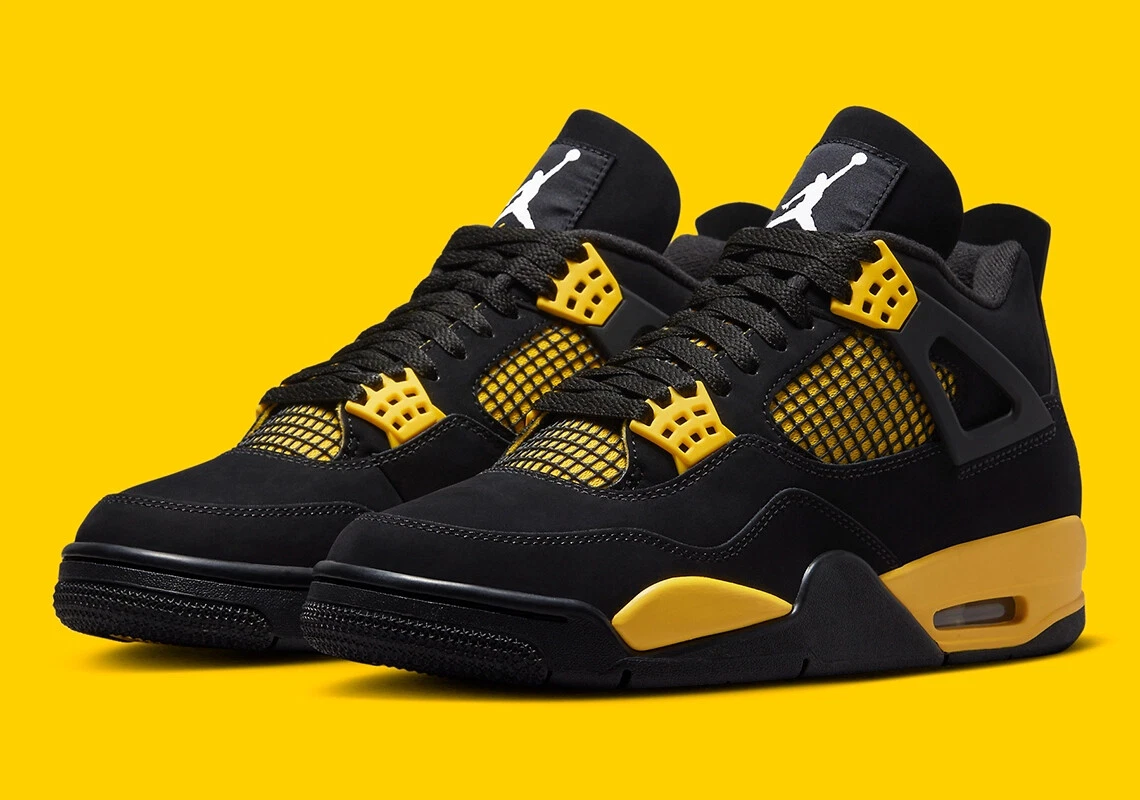 Nike Air Jordan 4 Retro Shoes Thunder Black Yellow DH6927-017 Men&