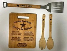 Dallas Cowboys 4 Piece BBQ Tailgate Set w cutting board spatula salad spoon fork