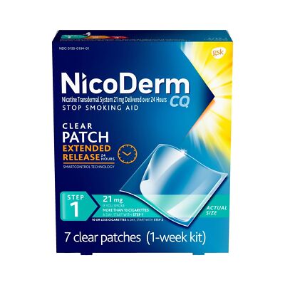 NicoDerm CQ 7-Piece Step 1 Clear Nicotine Patch (09/26)     *Free Ship*