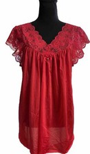 Vintage Shadowline Red Wide Lace Nylon Pajama Top Size Medium.