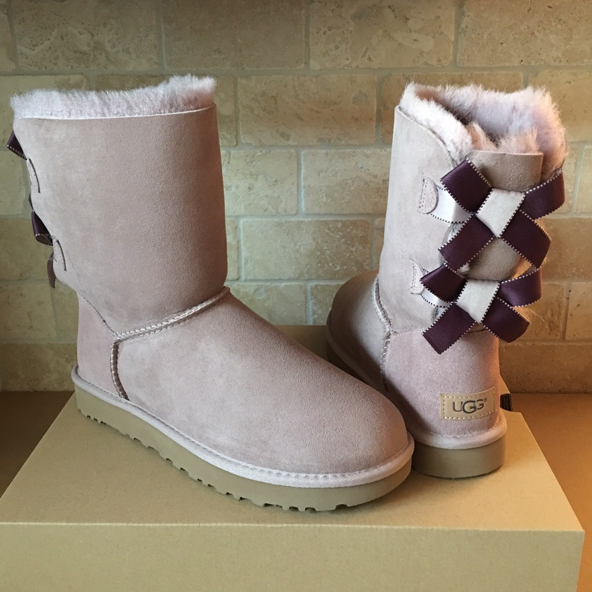 UGG SHORT BAILEY BOW II SHIMMER DUSK SUEDE BOOTS SIZE 6 WOMEN | eBay