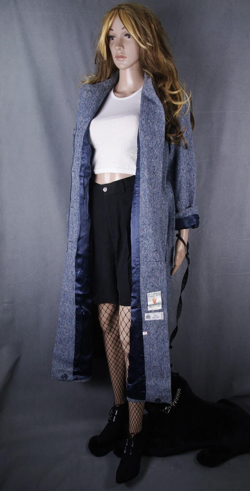 Vtg. Blue Irish Donegal Tweed Coat Hourihan Look Feel Angora Cashmere Silk Sz S