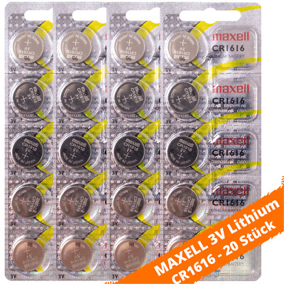 20 x Maxell CR 1616 Lithium Batterien 3V Knopfzellen DL1616 Blister CR1616
