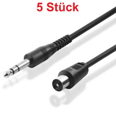 5m Antennen Kabel Koaxial AUX IN OUT TV Anschluss Koax Stecker an große Klinke