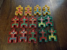 Set Lot Vtg 1950s Hard Plastic Stacking Clowns Red Yellow Green 14 pc toys litho