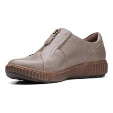Clarks Womens Magnolia Zip Leather Casual Loafer - Dark Taupe NEW