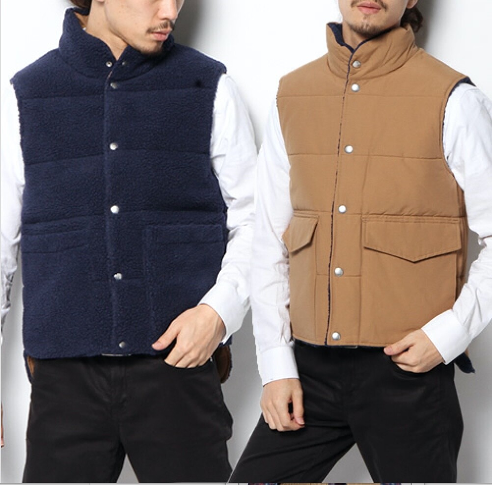 GANT RUGGER BARNEYS NY MENS KHAKI / NAVY BLUE REVERSIBLE DOWN SHERPA VEST - NWT image 9