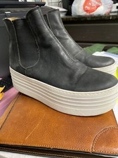 38 Leather Vintage black white platfor leather androgen shoes Made Un Spain