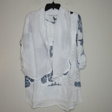 M Made In Italy Women's Roll Tab Sleeve Tunic W/Woven Inner Layer Scarf M B57
