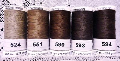 5 NEW 274 yard Spools brown colors GUTERMANN 100% polyester sew-all ...