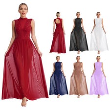 Damen Ballettkleid Latein Tanzkleid Strass Trikot Modern Lyrisch Tanz-Kostüm