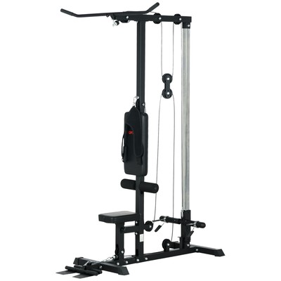 Soozier Lat Pull Down Machine High Low Pulley Machine Seat Flip-Up Footplate