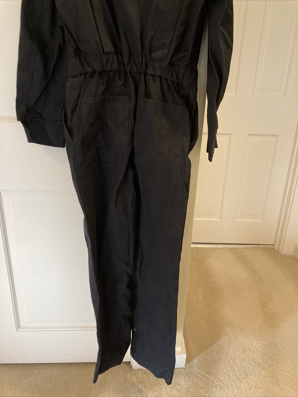 Zara Dark Navy Cargo Style Long Sleeve Jumpsuit Overalls Collar Small Runs Large image 8