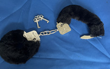 Black Soft Furry Fur Fuzzy Cuffs Metal Steel Wrist Hand cuffs