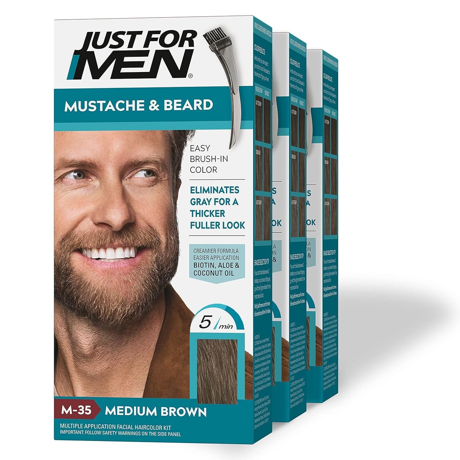 Just For Men M-35 MEDIUM BROWN Mustache & Beard Brush In ( 3 pack ) Blue