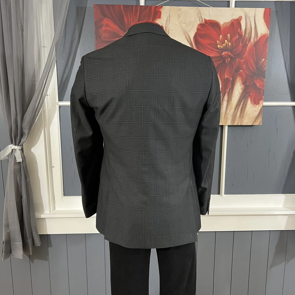 Mens Blazer Ryan Seacrest 40L Long Sport Coat Polyester Suit Jacket Plaid Suits - Image 3 of 4