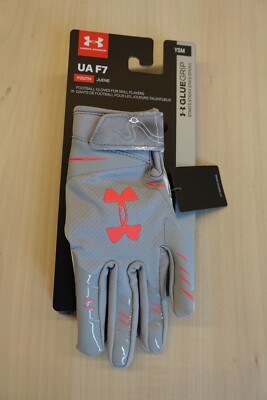 $30 NWT Under Armour F7 Youth Glue Grip Small Football Gloves in Grey