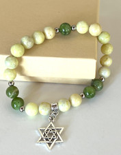 Star of David Hanukkah Stretch Bracelet Bar Bat Mitzvah Jewish Gift 8mm Jade 7"
