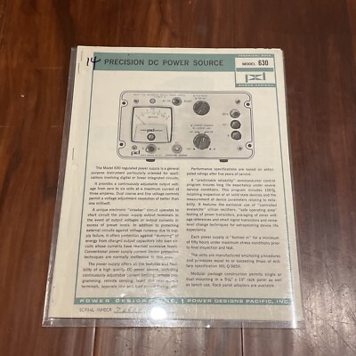 Power Designs Model 630 Precision DC Power Source Technical Data Manual