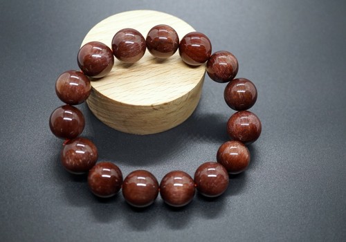Natural Red Rutilated Quartz Bracelet Red Rutilate Quartz 14.5mm Gift for Him - Picture 1 of 9