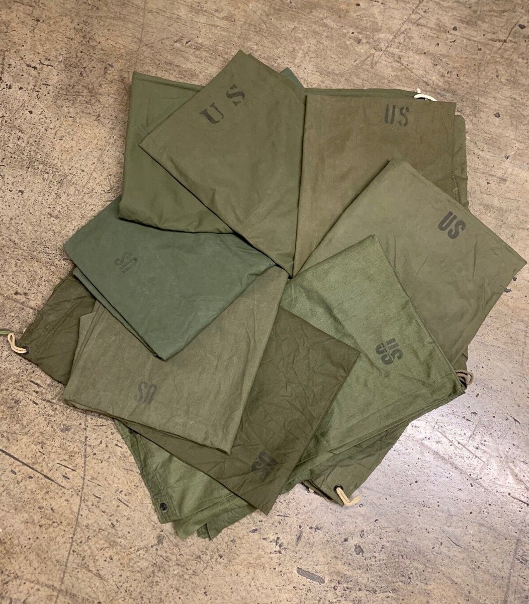 US Army O.D. 2nd Model Pup Tent Shelter Half With 3 Pegs And Pole