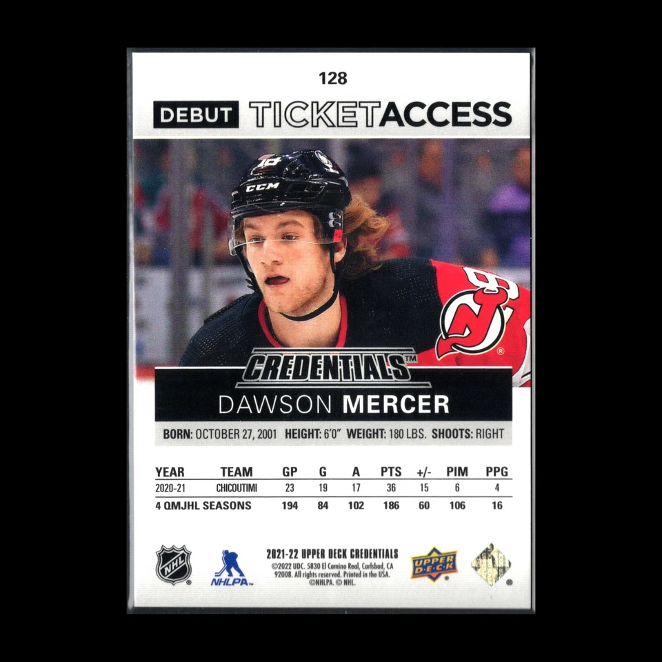 2021-22 UD Credentials DAWSON MERCER #128 Debut Ticket Access RC 662/799 - Image 4 of 4
