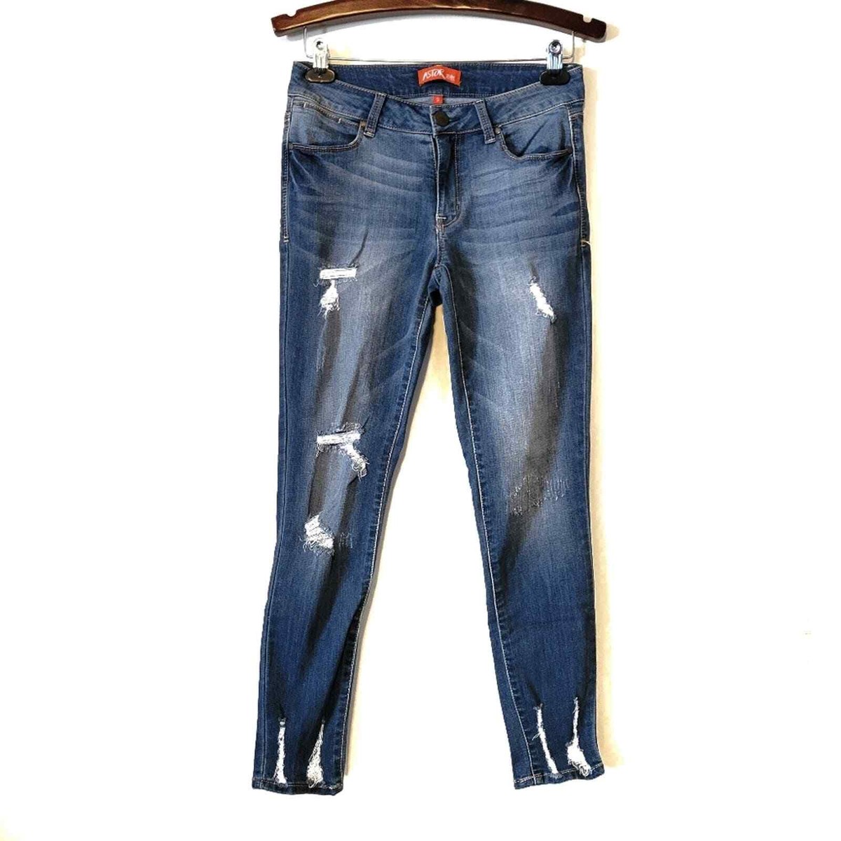 Astor Denim Medium Wash Low Rise Distressed Skinny Jeans sz