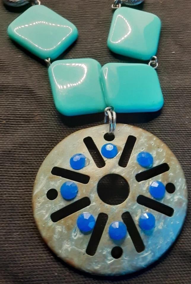 Collar Gota Resina con Colgante/Cuentas Turquesa - Bisutería 5/17-14 Foto 2 de 4