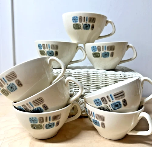 8 Vintage MCM Temporama Canonsburg Pottery Coffee Tea Cups Mugs EUC Retro Decor
