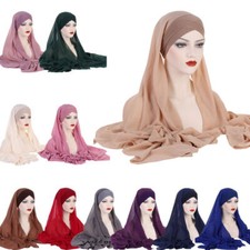 Instant Chiffon Hijab With Inner Cap Muslim Women Long Scarf Turban Shawl Stoles